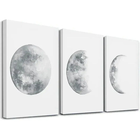 3pcs Depicting Moon Phases Wall Art Set Canvas Framed 40x60cm - High Quality Print 100% Australian Made Wall Canvas Ready to Hang