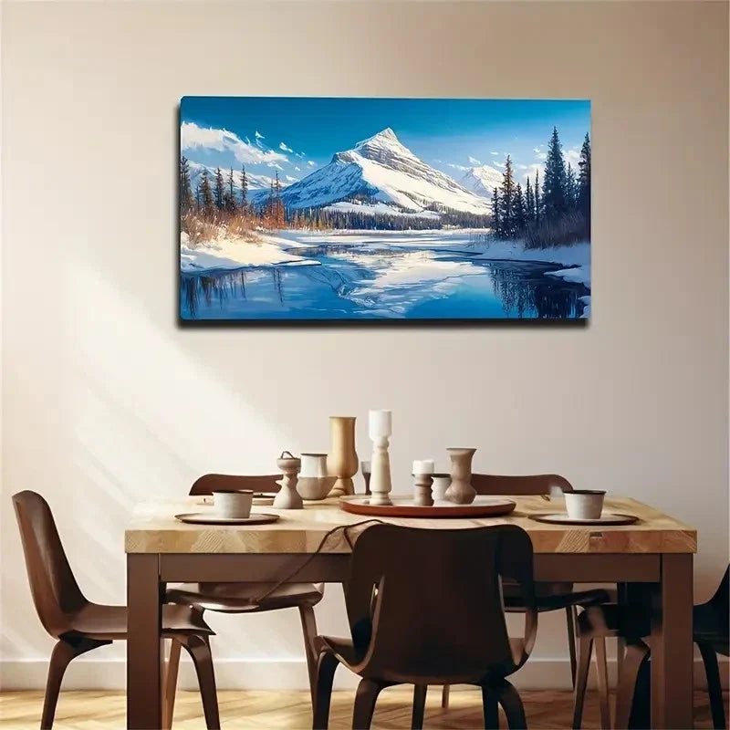 Tranquil Winter Mountain Lands Wall Art Canvas Office Home Room Framed 120x60cm