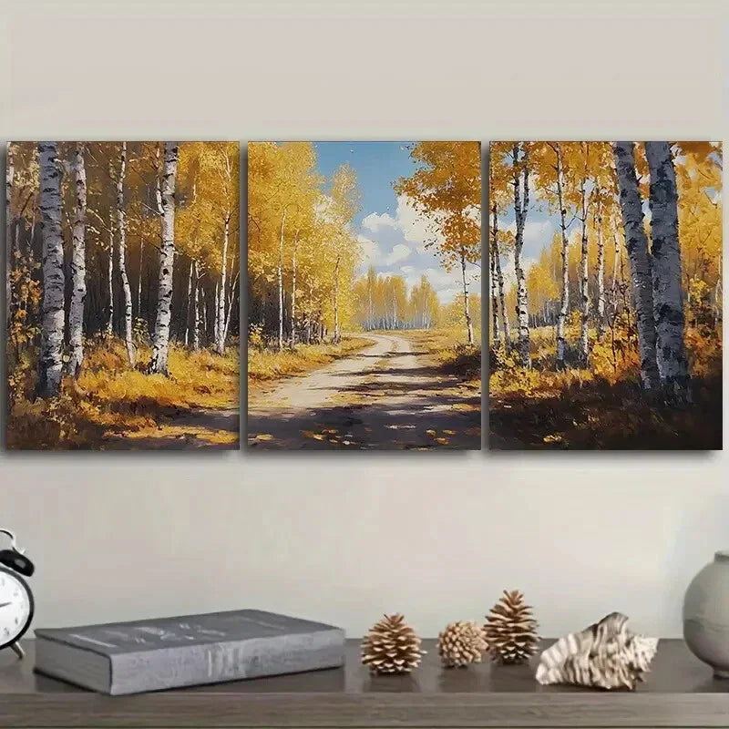 3pcs Birch forest in autumn Painting Wall Art Set Canvas Framed 40x60cm - High Quality Print 100% Australian Made Wall Canvas Ready to Hang