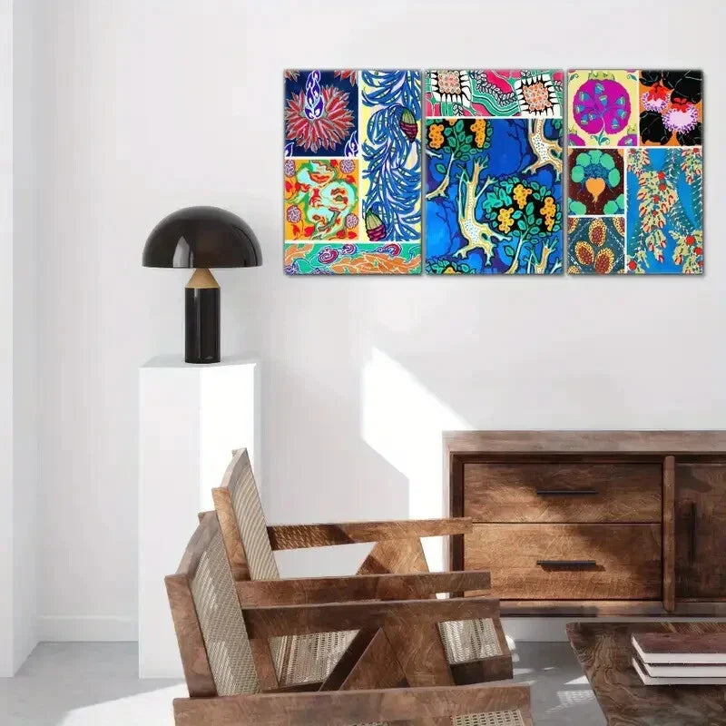 3pcs Botanical Posters Eclectic Art Vibrant Metal Print Ready to Hang Art