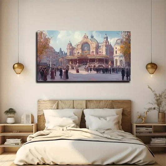 Church Bustling Crowd Space Wall Art Canvas Office Home Room Framed 120x60cm