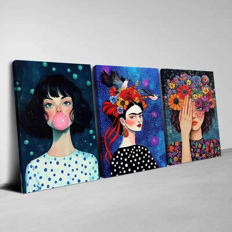 3pcs Modern Abstract Prints of an Elegant Woman Wall Art Set Canvas Framed 40x60cm - High Quality Print 100% Australian Made Wall Canvas Ready to Hang