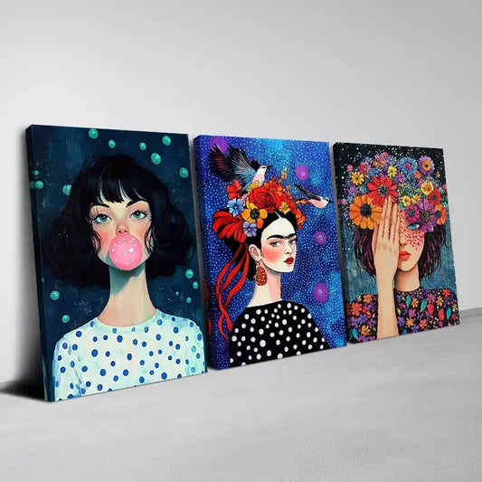 3pcs Modern Abstract Prints of an Elegant Woman Wall Art Set Canvas Framed 40x60cm - High Quality Print 100% Australian Made Wall Canvas Ready to Hang