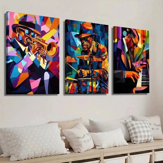 3pcs Saxophone Dynamic Drums Jazz Pianist Wall Art Set Canvas Framed 40x60cm - High Quality Print 100% Australian Made Wall Canvas Ready to Hang