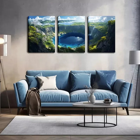 3pcs Magical Dark Blue Lake Wall Art Set Canvas Framed 40x60cm - High Quality Print 100% Australian Made Wall Canvas Ready to Hang