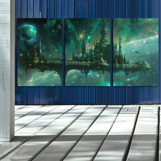 3pcs Space Station Astronomical Fantasy Artwork Metal Print Ready to Hang Art