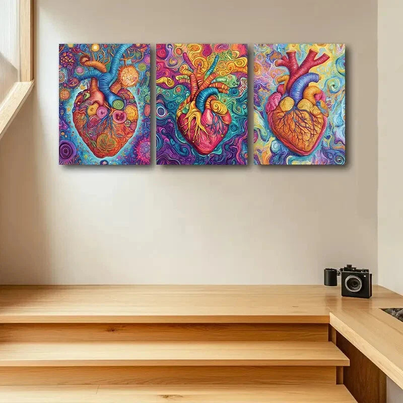 3pcs Featuring The Human Heart Design Metal Print Ready to Hang Art