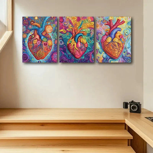 3pcs Featuring The Human Heart Design Metal Print Ready to Hang Art