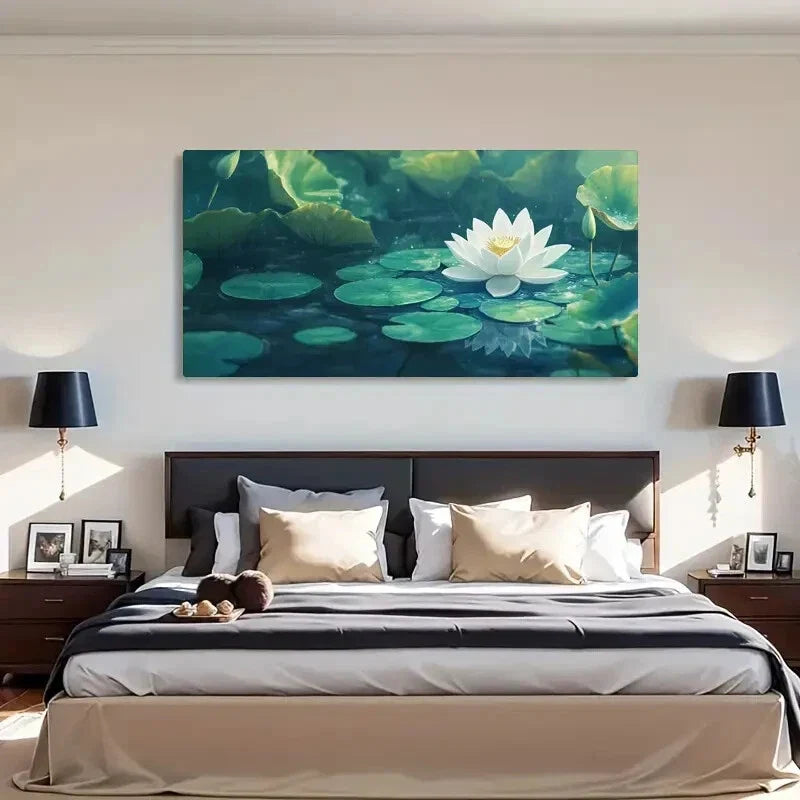 Serene Water Lily Modern Décor Wall Art Canvas Office Home Room Framed 120x60cm