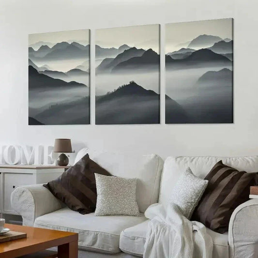 3pcs Ales Krivec Mountain Layers Decor Wall Art Set Canvas Framed 40x60cm - High Quality Print 100% Australian Made Wall Canvas Ready to Hang