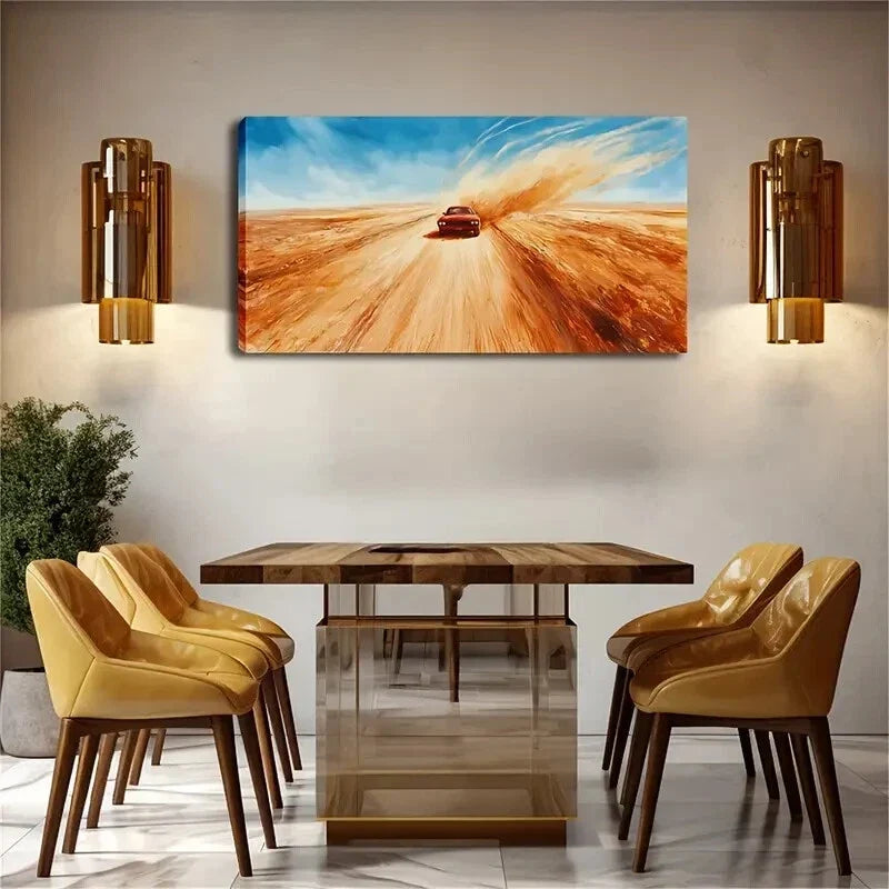 Realistic Racing Car in Desert Wall Art Canvas Office Home Room Framed 120x60cm