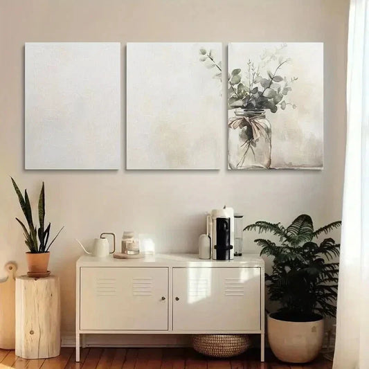 3pcs Mason Jar with Eucalyptus Metal Print Ready to Hang Art
