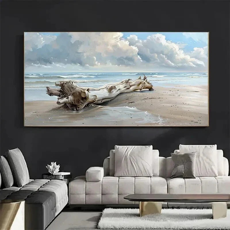 Blue Beach Wood Painting wall canvas office home room framed 120x60cm