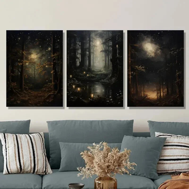 3pcs Enchanting Gothic Night Sky Metal Print Ready to Hang Art