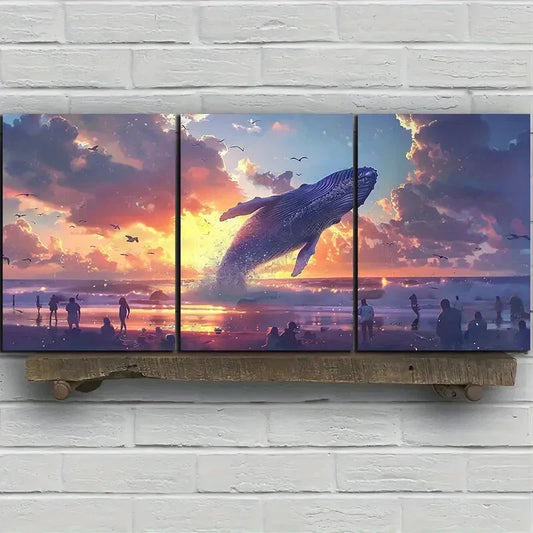 3pcs Surging Sea Vibrant Ocean Sunset Metal Print Ready to Hang Art
