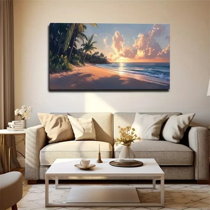 Beach At Sunrise Suitable Wall Art Canvas Office Home Room Framed 80x45cm