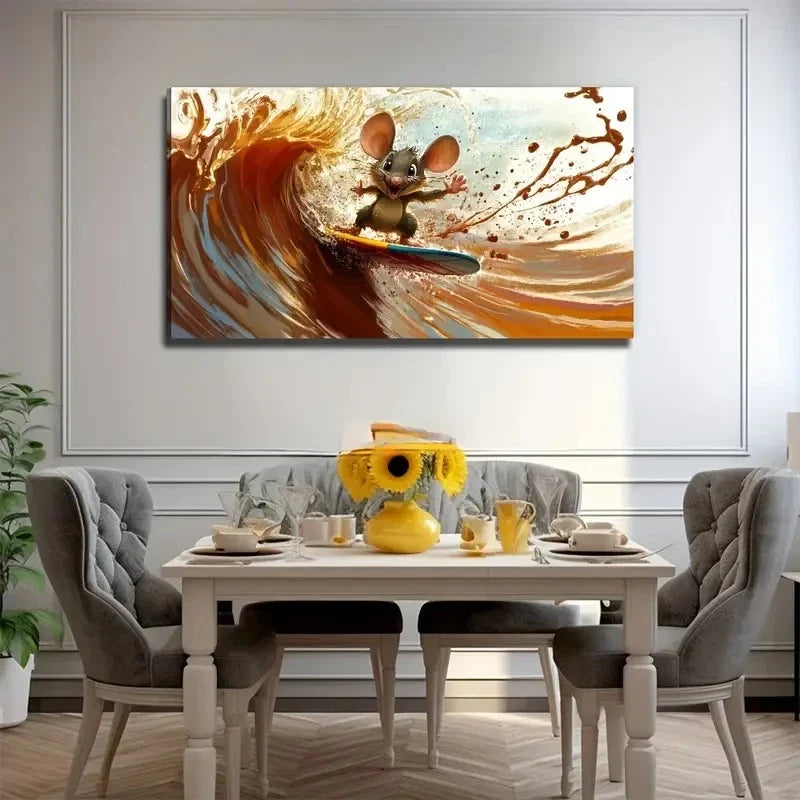 A Surfing Mouse Decoration Wall Art Canvas Office Home Room Framed 80x45cm