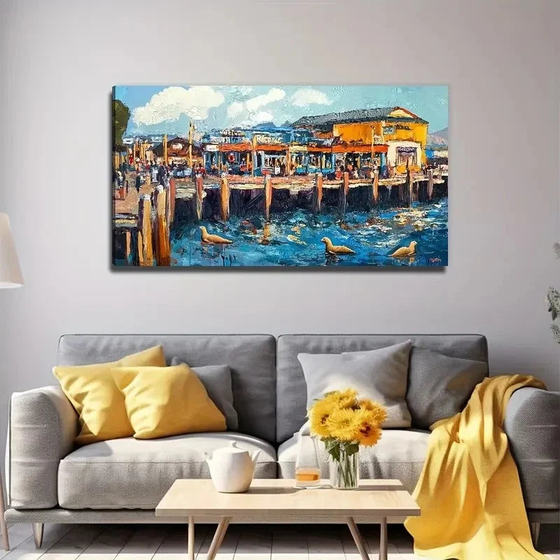Seaside House Suitable Unique Wall Art Canvas Office Home Room Framed 120x60cm