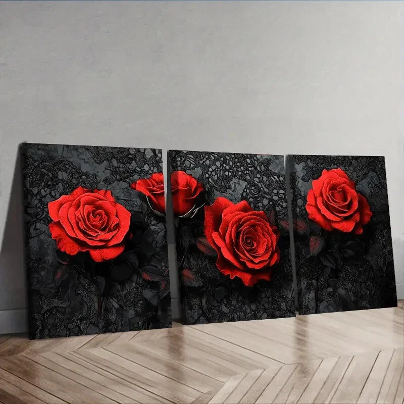3pcs Gothic red rose Wall Art Set Canvas Framed 40x60cm - High Quality Print 100% Australian Made Wall Canvas Ready to Hang