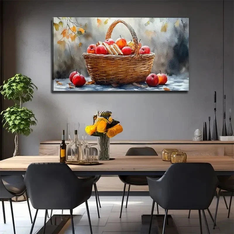 Fruits Bamboo Basket Wall Art Canvas Office Home Room Framed 120x60cm