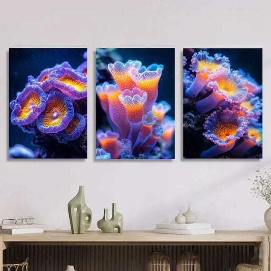 3pcs Colorful sea anemones, fantastic sea plant ,Metal Print Ready to Hang Art