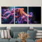 3pcs Octopus with Purple And Yellow Tentacles Metal Print Ready to Hang Art