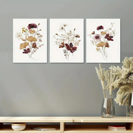 3pcs Wildflower Watercolor Flowers Metal Print Ready to Hang Art