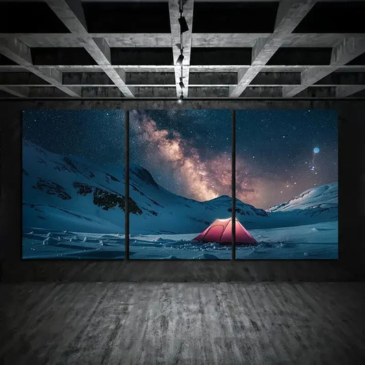 3pcs Pink Snow Mountain Tent Pink Metal Print Ready to Hang Art