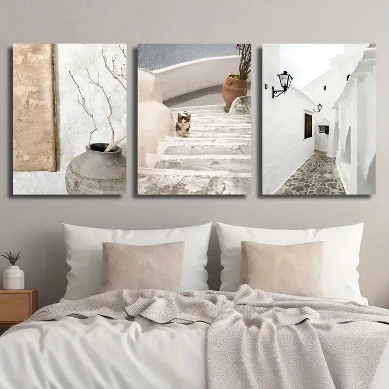 3pcs Santorini Island Greece Greek Architecture Metal Print Ready to Hang Art
