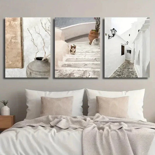 3pcs Santorini Island Greece Greek Architecture Metal Print Ready to Hang Art