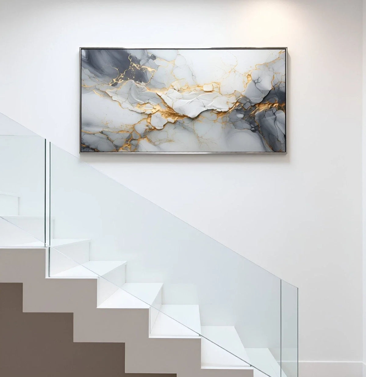 White and Gold Marble Luxury Fluid Wall Art Canvas Office Home Framed 120x60cm