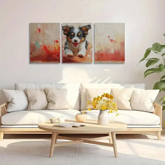 3pcs Vibrant Abstract Playful Dog Metal Print Ready to Hang Art