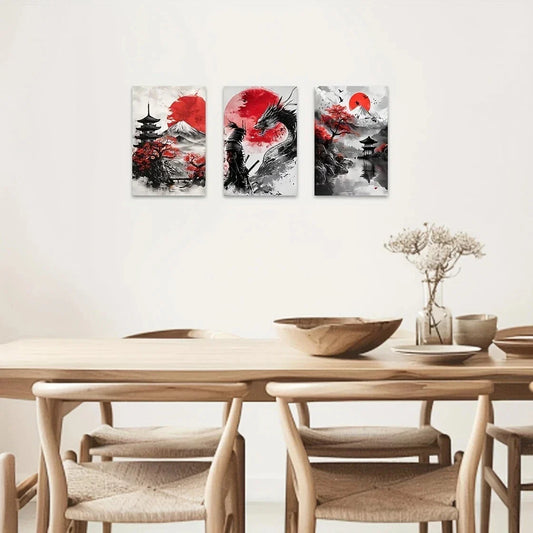 3pcs Samurai Japanese Culture Metal Print Ready to Hang Art