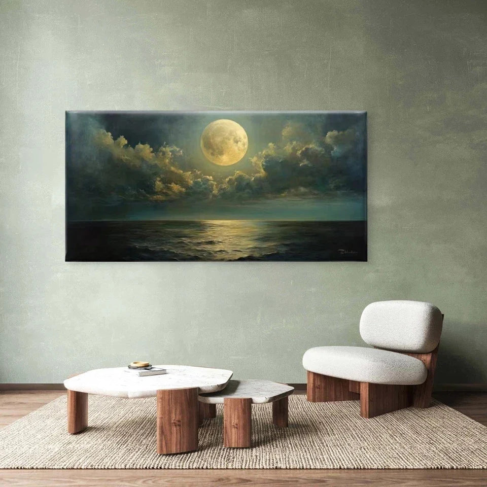 Ocean & Mysterious Clouds Wall Art Canvas Office Home Room Framed 80x45cm