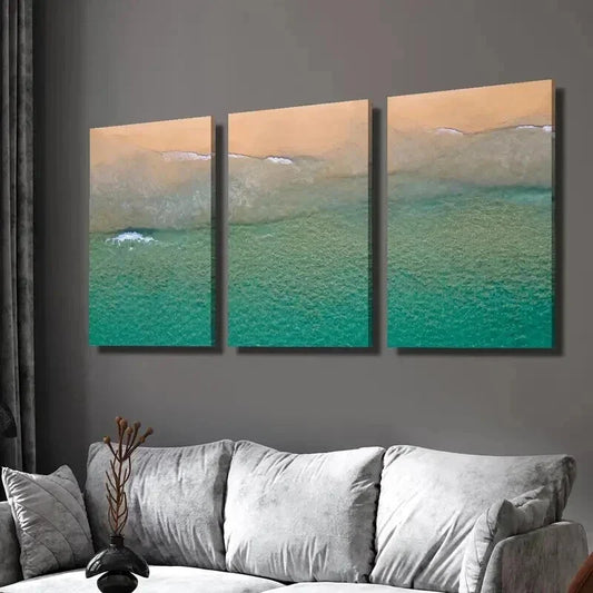3pcs Turquoise Coastal Landscape Decor Wall Art Set Canvas Framed 40x60cm - High Quality Print 100% Australian Made Wall Canvas Ready to Hang