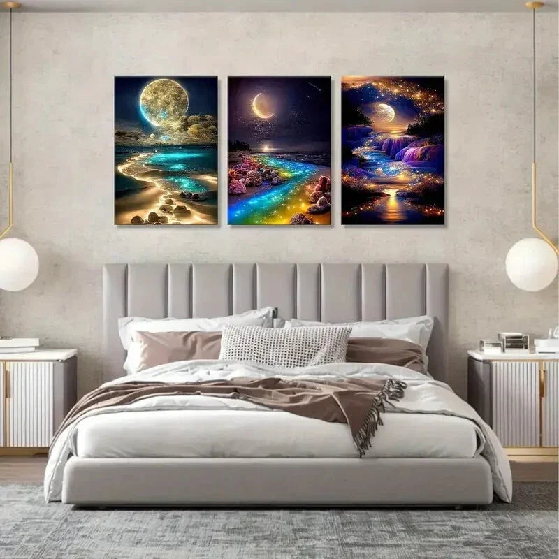 3pcs Coastal Sea View Painting Abstract Metal Print Ready to Hang Art