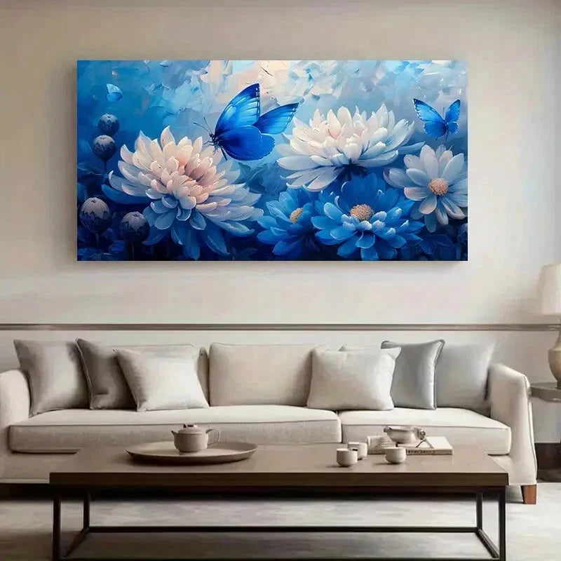 Abstract Butterfly Flowers wall canvas office home room framed 120x60cm