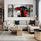 Rainy Day Umbrella Scene Wall Art Canvas Office Home Room Framed 120x60cm