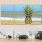 3pcs Pineapple on Beach with Modern Metal Print Ready to Hang Art