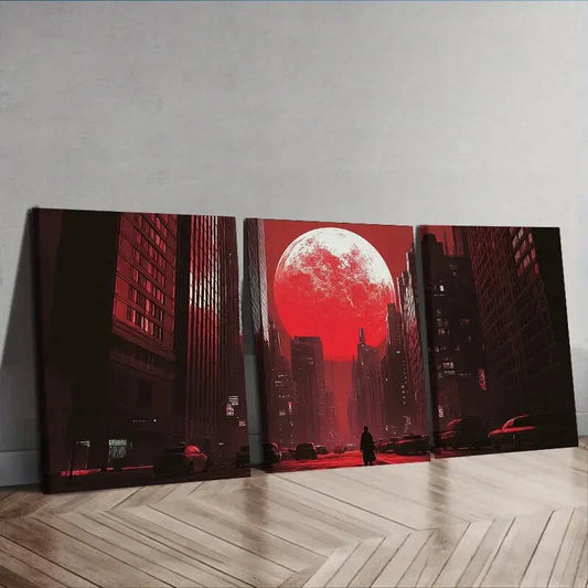 3pcs  The Moon Over the City  Wall Art Set Canvas Framed 40x60cm - High Quality Print 100% Australian Made Wall Canvas Ready to Hang