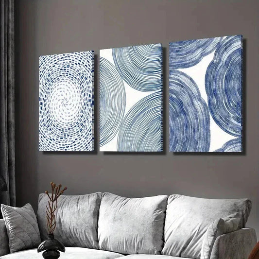 3pcs Blue Surfaces and Circle Plane Designs Wall Art Set Canvas Framed 40x60cm - High Quality Print 100% Australian Made Wall Canvas Ready to Hang