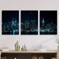 3pcs Cityscape, Night, Moon, Skyscrapers Metal Print Ready to Hang Art