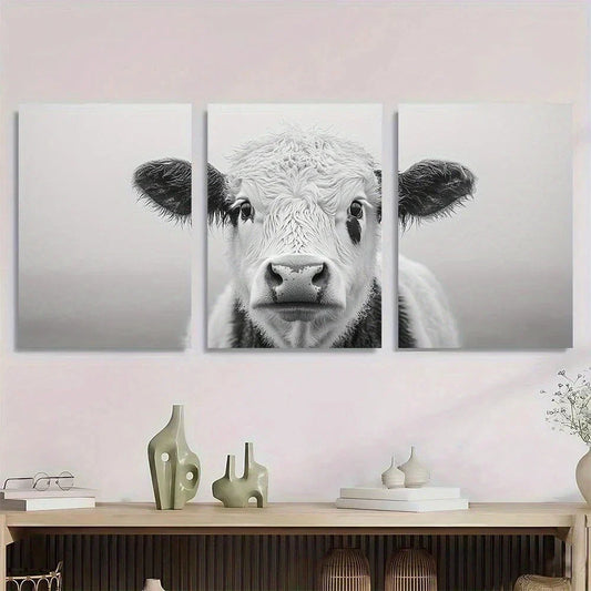 3pcs Black and White Cow Bohemian Modern Metal Print Ready to Hang Art