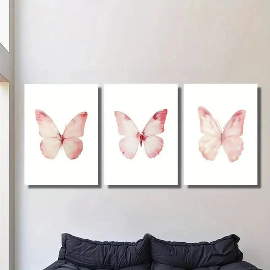 3pcs Pink Butterfly Romantic Space Mural, Metal Print Ready to Hang Art