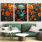 3pcs Blue Sugar Skull with Orange Roses Metal Print Ready to Hang Art