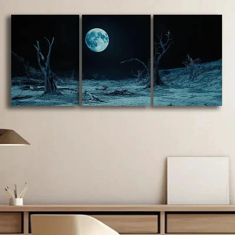 3pcs Moonlit Space Themed Landscape Wall Art Set Canvas Framed 40x60cm - High Quality Print 100% Australian Made Wall Canvas Ready to Hang