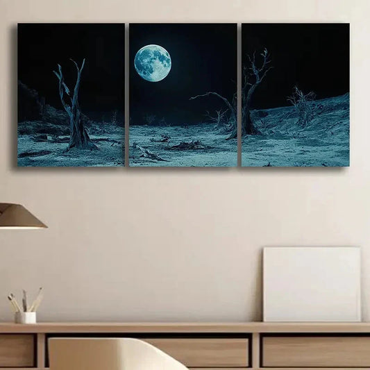 3pcs Moonlit Space Themed Landscape Wall Art Set Canvas Framed 40x60cm - High Quality Print 100% Australian Made Wall Canvas Ready to Hang