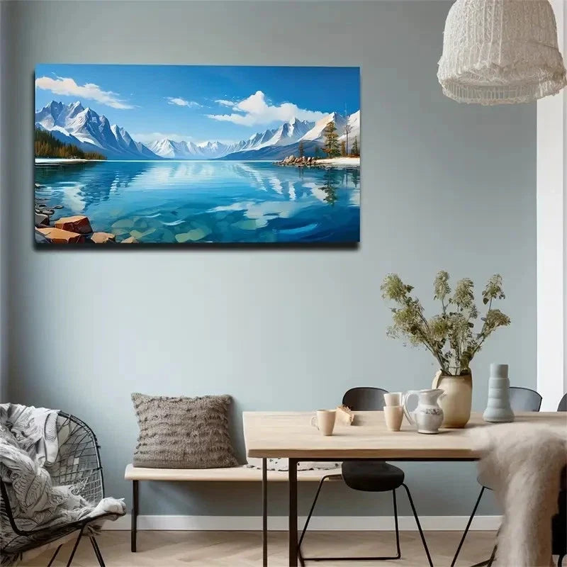 Lakes Under Snow Mountains Wall Art Canvas Office Home Room Framed 120x60cm