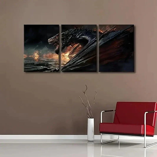 3pcs Giant Dragon Animals Metal Print Ready to Hang Art