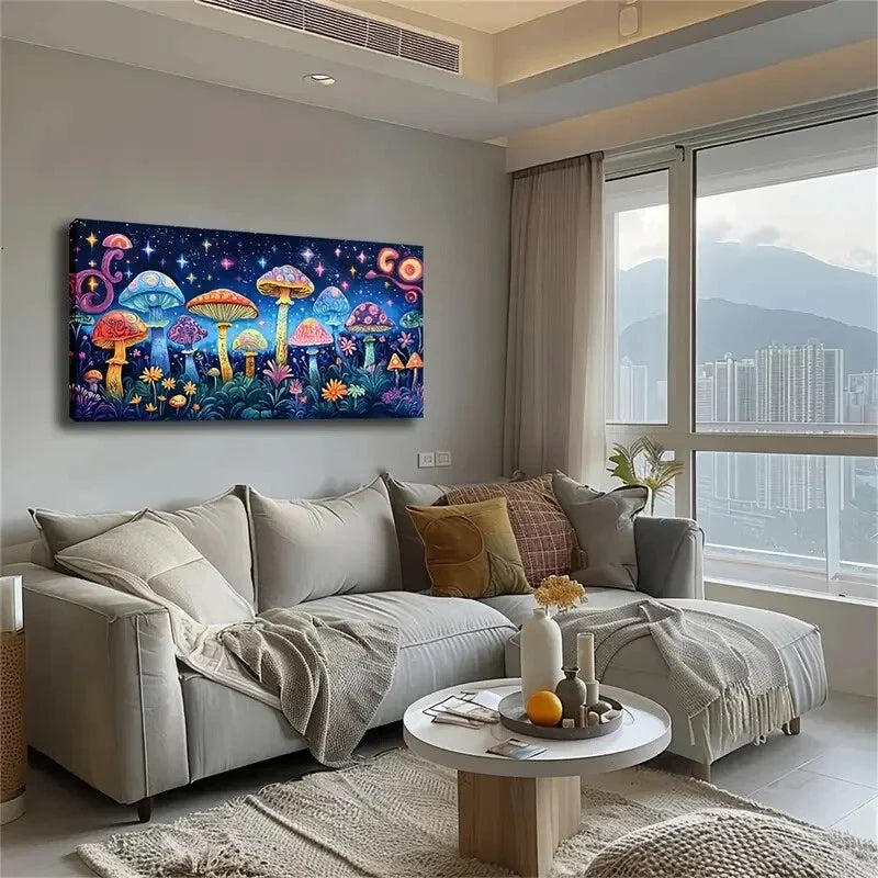 A Dreamy Mushroom Focrest Night Wall Art Canvas Office Home Room Framed 120x60cm